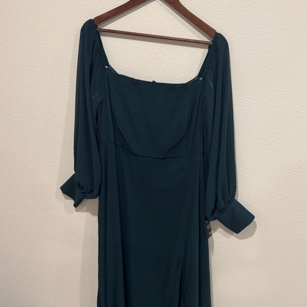 Lulu's Elegant Off-Shoulder Long Sleeve Dress in Dark Green - Picture 5 of 14